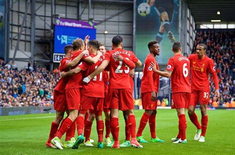 Alisson celebrates his late winner against west brom with teammates. West Brom 0-1 Liverpool: Player Ratings - Liverpool FC ...