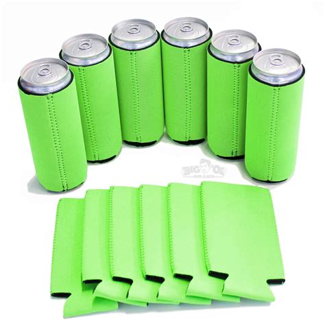 Neoprene 12 Ounce Slim Can Cooler 6 Pack Neon Green