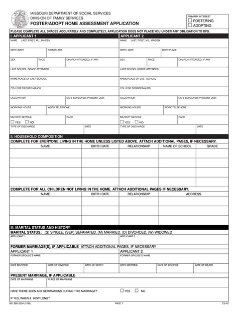 Missouri Foster Application Fill Online Printable