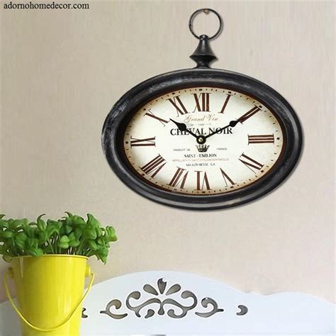Small Oval Metal Wall Clock Vintage Antique Chic French Unique Rustic