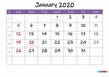 January 2020 Calendar With Holidays Printable - Template Ink20m49