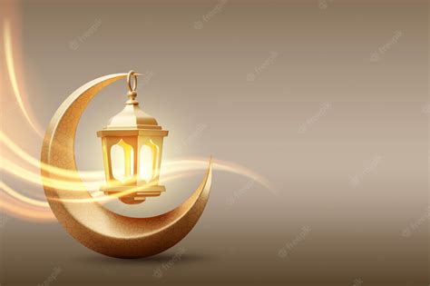 Premium Vector Golden Ramadan Kareem Lantern Hang On Crescent Moon