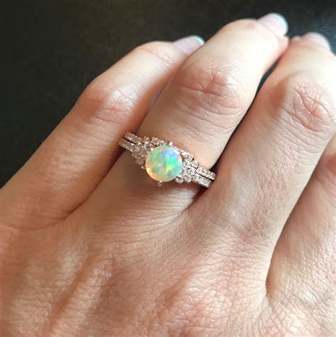 Natural Opal Bridal 2 Ring Set Genuine Opal Engagement 2 Etsy
