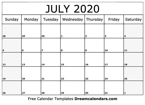 July 2020 Calendar Free Blank Printable Templates