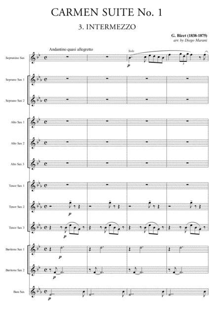 Intermezzo From Carmen Suite For Saxophone Ensemble By Georges Bizet