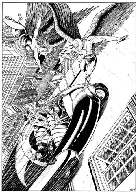 Hawkman And Hawkgirl Vs The Human Fly Bandits Bandw In David Stepps