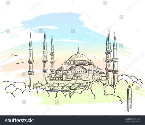 Sketch Blue Mosque Sultanahmet Istanbul On Stock Vector Royalty Free