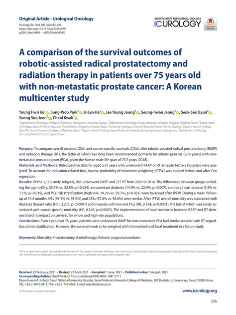 PDF A Comparison Of The Survival Outcomes Of Robotic Assisted Radical Prostatectomy And