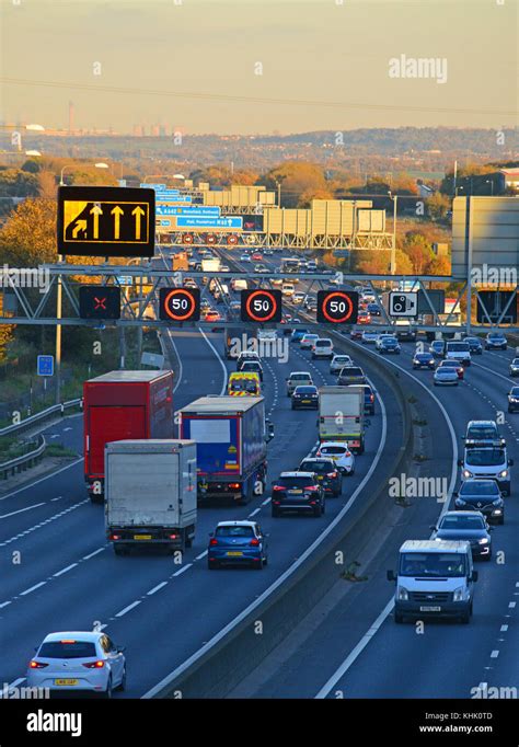 Traffic Warning Signs On Motorway Hi Res Stock Photography And Images