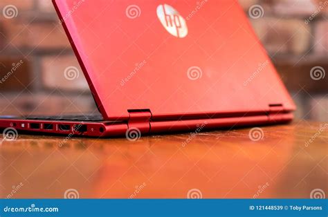 Red Hp Laptop Editorial Stock Image Image Of Used Work 121448539