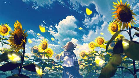Anime School Girl Sun Flower 4k 1430f Wallpaper Pc Desktop