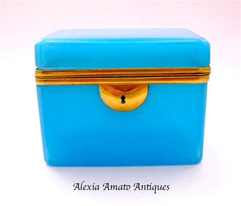 Antique French Blue Opaline Glass Casket Box