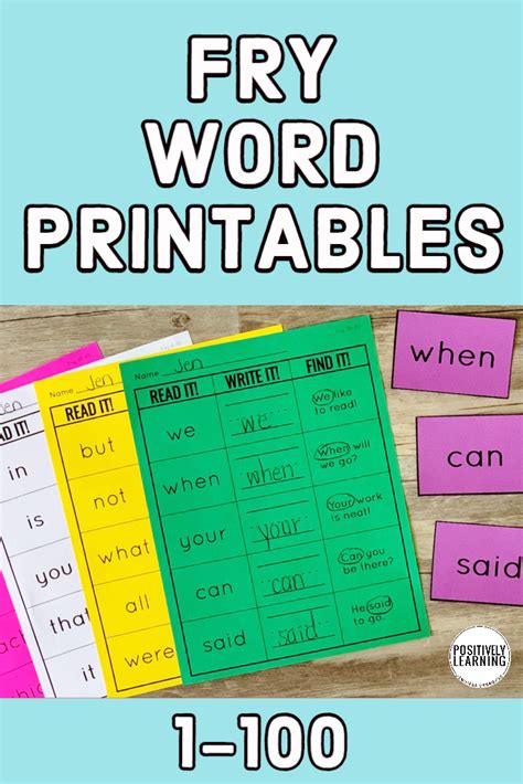 Fry Words Worksheets Set 1 Positively Learning