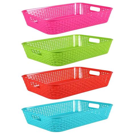 View Essentials Shallow Rectangular Slotted Plastic Plastic Baskets