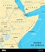 Horn of Africa peninsula political map with capitals, national borders ...