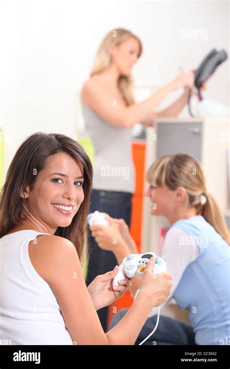 Women Playing Video Games Stock Photo Alamy