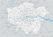 Map of Greater London postcode districts plus boroughs and major roads ...