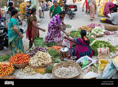 Indian Street Vegetable Market In Puttaparthi Andhra Pradesh India