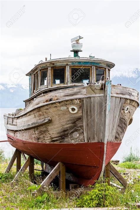 Old Wooden Boat On Alaskan Dry Dock Stock Photo Picture And Royalty