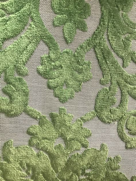 New Designer Velvet Chenille Burnout Damask Upholstery Fabric Green