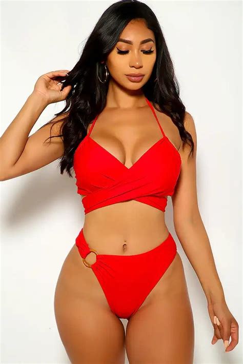 Red Criss Cross Two Piece Swimsuit Amiclubwear