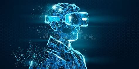 Vr Headset Holographic Low Poly Wireframe Vector Polygonal Man Wearing