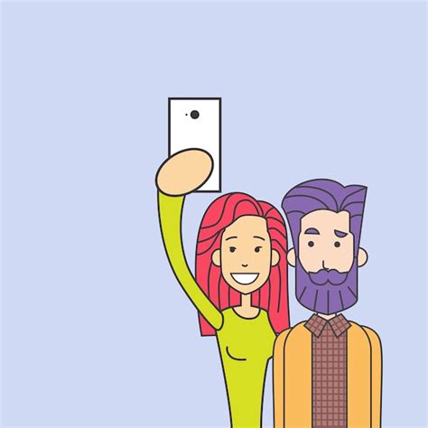 Premium Vector Hipster Couple Taking Selfie