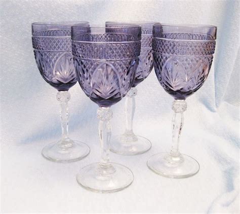 Vintage Crystal Wine Glasses Purple Amethyst Set Of 4