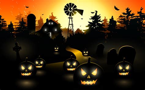 4k Vector Graphics Pumpkin Holidays Halloween Night Village Hd
