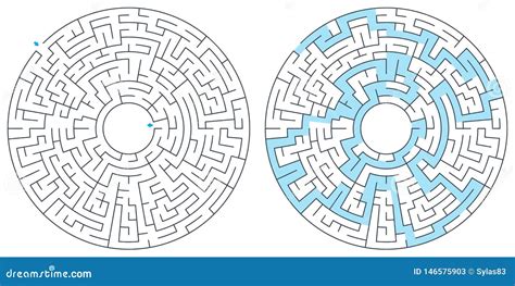 Maze Labyrinth With Solution Vector Illustration Round Circular