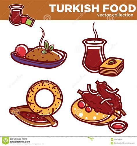 Turkish Food Vector Collection With Delicious Hot Dishes Stock Vector