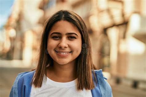 Young Latin Girl Smiling Happy Standing At The City Stock Image Image Of Background Latin
