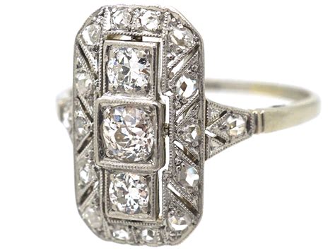 Art Deco 14ct Gold And Diamond Rectangular Ring 908n The Antique