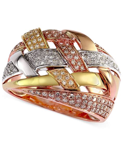 Trio By Effy Diamond Crossover Ring 12 Ct Tw In Tri Tone 14k Gold