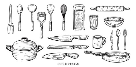 Kitchen Tools Hand Drawn Set Vector Download
