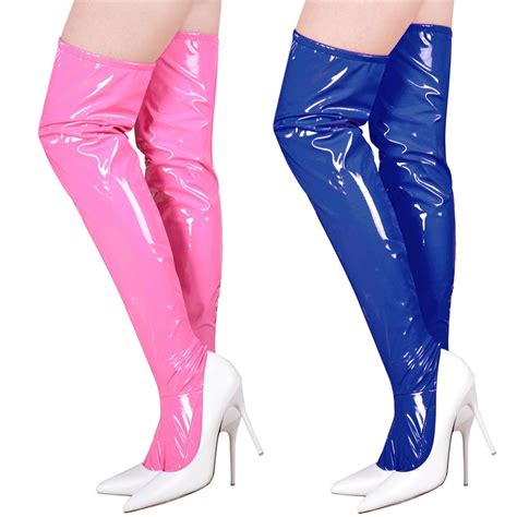 80s Punk Rock Stockings Women Wet Look Faux Leather Tight Stocking