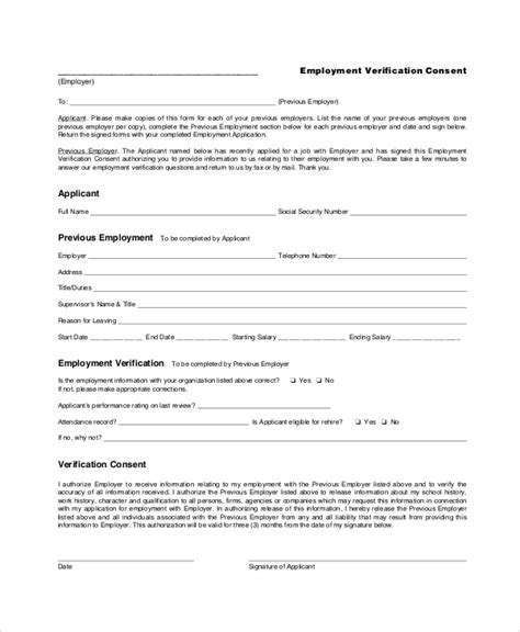 Free 6 Sample Employment Verification Forms In Pdf