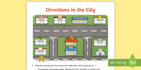 Directions In The City Worksheet Worksheet Twinkl
