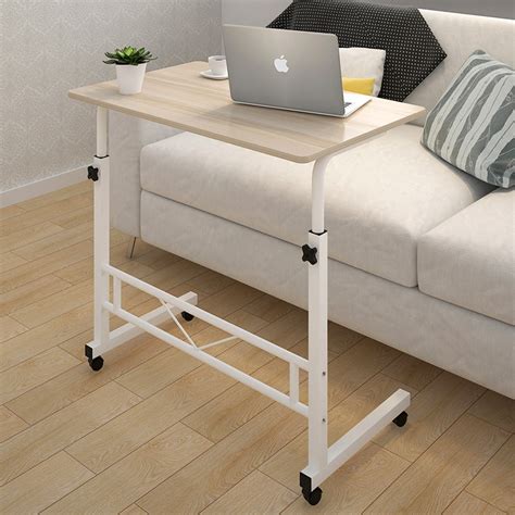 Adjustable Portable Wheeled Laptop Desk Side Table White Oak Dshop