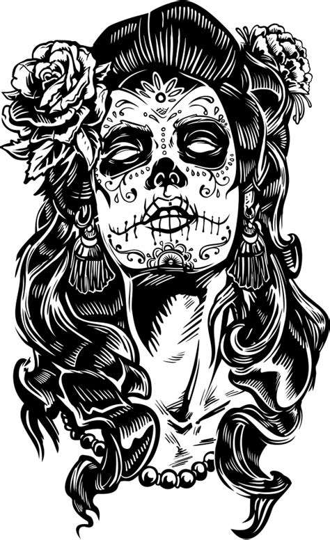Color drawing of a female skeleton in mexican clothes. Vinilo calavera mexicana - Decoraespacio.com | Calaveras ...