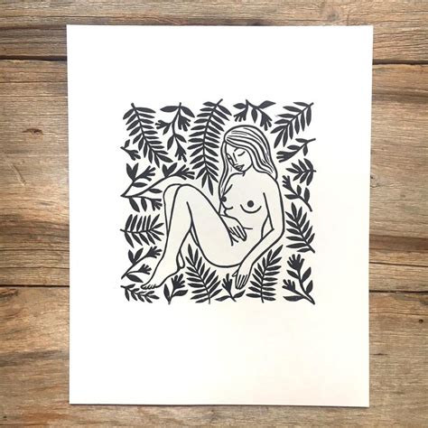 The Peace Of Wild Things Block Print Of A Nude In Nature Etsy