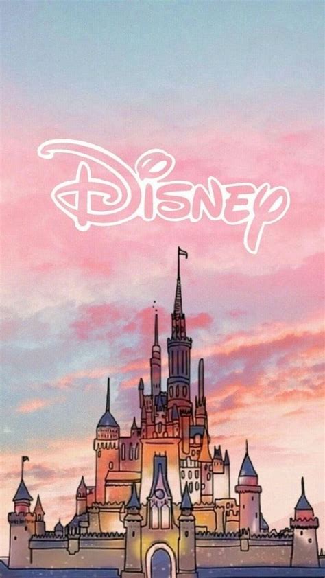 Disney Castle Drawing Pink And Blue Sky Cute Phone Wallpapers Papel