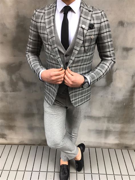 crofton gray slim fit plaid check wool suit bespoke daily