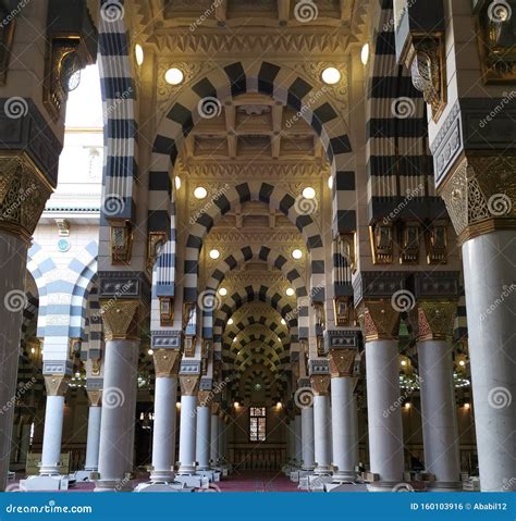Interior View Of Nabawi Mosque Prophet Mosque Building In Medina