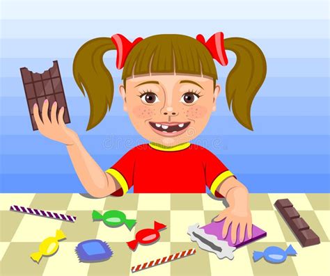 Girl Eating Sweets Stock Vector Illustration Of Ribbon 14090280