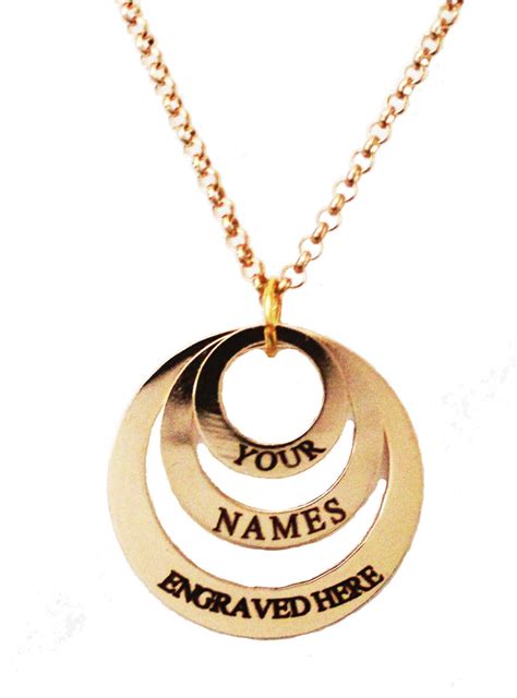 Personalised Engraved Name Necklace Gold Plated 3 Ring Birthday