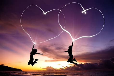 Hd Wallpaper Silhouette Of Man And Woman Jumps Girl Love Landscape