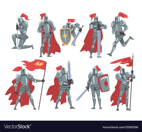 Medieval Knights Set Chivalry Warrior Characters Vector Image