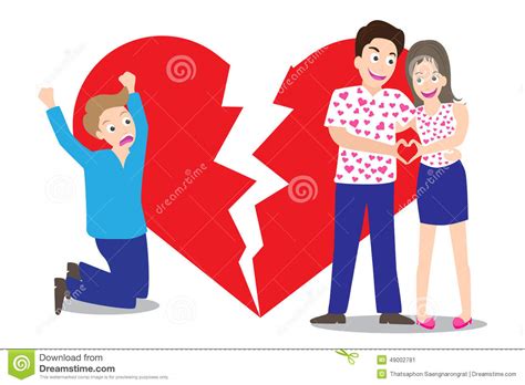 Sad Man Seeing Love Couple With Broken Heart Shape