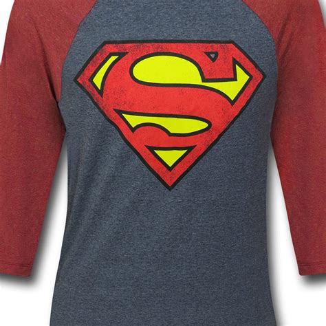 Superman Symbol Grey Baseball T Shirt
